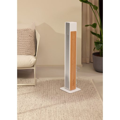 Stadler Form NICK forgó torony ventilátor, fehér, bambusz oldallappal.