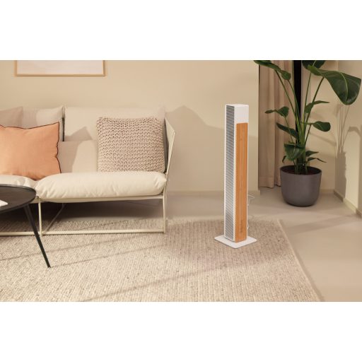 Stadler Form NICK forgó torony ventilátor, fehér, bambusz oldallappal.